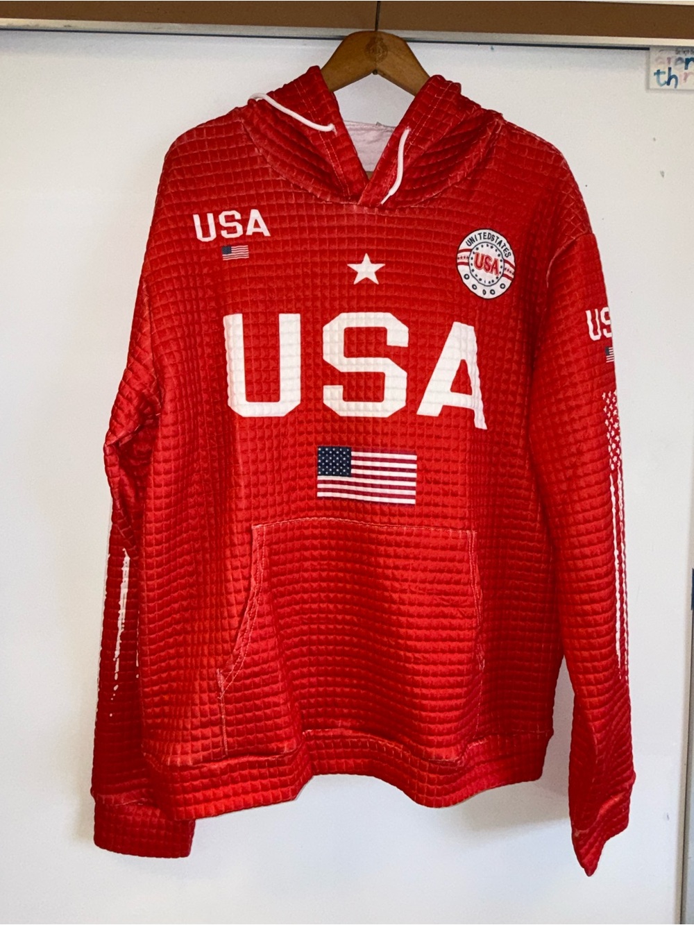 USA Red Hooded Pullover Sweater